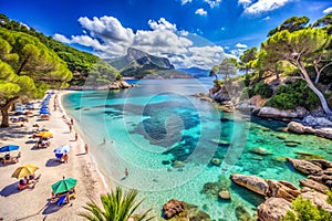 Playa de Formentor, Palma Mallorca, Spain. Playa de Formentor Cala Pi de la Posada, beautiful beach at Cap Formentor, Palma photo