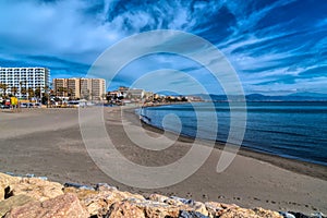 Playa de Fuente Salud beach next to Benalmadena Marina view to Torremolinas Spain photo