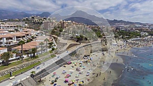 Playa de Las Americas in Tenerife. Aerial view of coastline photo