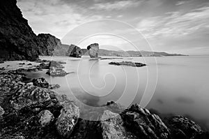 Playa de Los Muertos in black and white