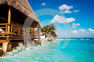 Playa del Carmen beach palapa in Mexico photo