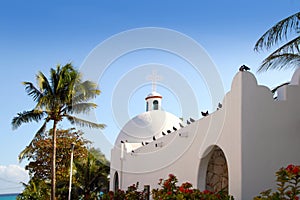Playa del Carmen white Mexican church archs belfry photo