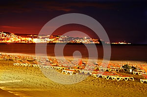 Playa del Ingles beach at night in Maspalomas, Gran Canaria, Spa photo