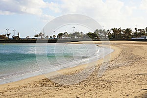 Playa del Reducto beach with palm trees on the background, Arrecife, Lanzarote photo