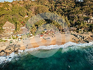 Playa Escondido in Sayulita Mexico Nayarit where the bachelor was filmed. Aerial view at sunset