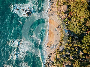 Playa Escondido in Sayulita Mexico where the bachelor was filmed. Aerial view at sunset. Top down