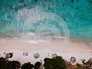 Playa Kalki Curacao tropical Island in the Caribbean sea, Aerial view over beach Playa Kalki on the western side of