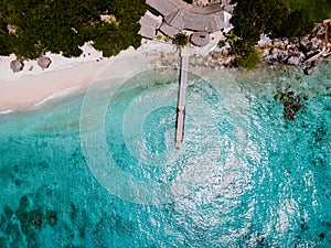 Playa Kalki Curacao tropical Island in the Caribbean sea, Aerial view over beach Playa Kalki on the western side of