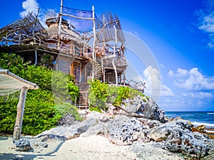 Playa Paraiso, Mexico. Small wooden hut on Riviera Maya, Quintana Roo