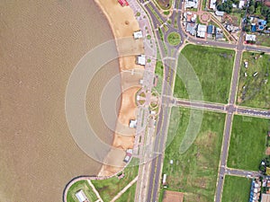 The Playa San Jose in Encarnacion in Paraguay from a bird`s eye view.