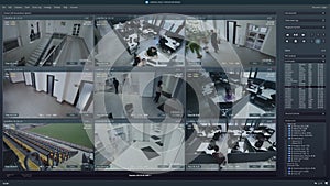 Playback CCTV cameras in office on computer screen