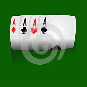 Playcards combination of four aces on green field
