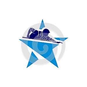 Player Billiards with star logo design vector. Illustration. Silhouette Player Billiard