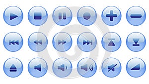 Player button set vector play cound music control symbol stop icon media web sign pause record illustration design audio element