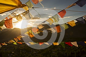 Player flag on the top of Namgyal Tsemo Monastery