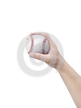 Player Gripping a New Baseball Isolated on White