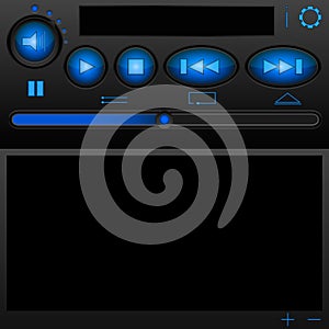The player interface with blue buttons and a brill