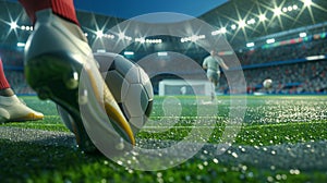 ? player preparing to take a penalty kick into the opponent\'s goal, AI generated