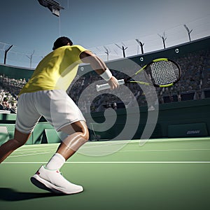 A player returns a serve with a backhand slice shot Hyper created with generative AI