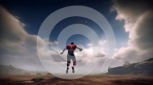 A player scoring a try and pointing to the sky in celebra created with generative AI