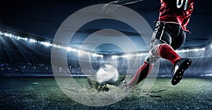 Player Shooting Ball football soccer stadium at night flyer concept