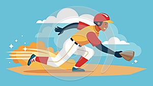 A player sliding into home base with a cloud of dust narrowly beating the tag and securing the winning run in the photo