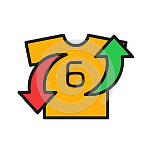 Player substitution icon. t shirt with arrow up and down. simple illustration outline style sport symbol.