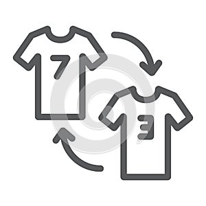 Player substitution line icon, game and sport, tshirt with arrows sign, vector graphics, a linear pattern on a white