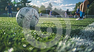 The players cleats dig into the perfectly mowed grass as they battle for possession of the ball