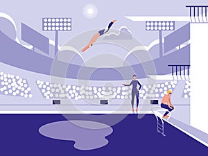 Players in pool for diving competition