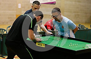 Players during Table soccer world championship game detail