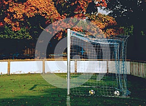 Playfield border. Closeup view to lines on football playground