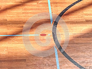 Playfield lines painted on renewal gymnasium wooden floor