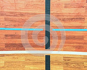 Playfield lines painted on renewal gymnasium wooden floor