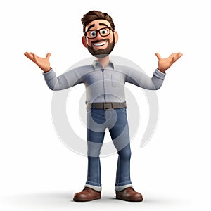 Playful 3d Character: Bearded Man With Glasses And Jeans