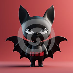 Playful 3d Character Design: Black Bat On Red Background photo