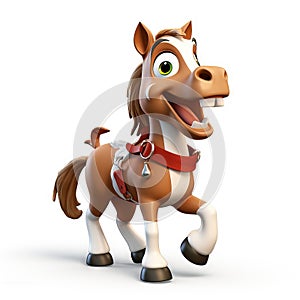 Playful 3D Christmas Horse Character wearing jingle bell reins on a white background Generative AI