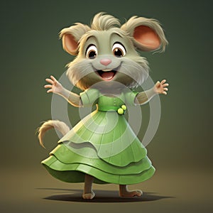 Playful 3d Mouse In Green Dress: Character Design Inspired By Marguerite Blasingame