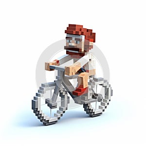 Playful 3d Pixel Art Of Bearded Man Riding Bike