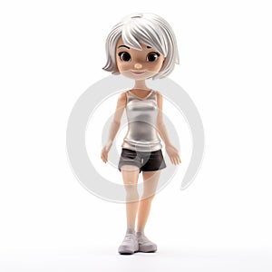 Playful 3d Printed Girl With Silver Hair On White Background