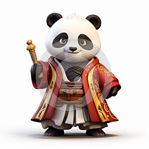 Playful 3d Render Of Panda In Traditional Chinese Garb