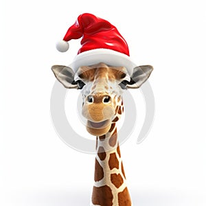 Playful 3d Rendering Of Giraffe Wearing Christmas Hat