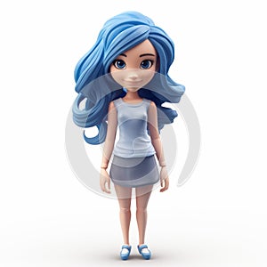 Playful 3d Toy Figurine Of A Cartoon Female With Blue Hair