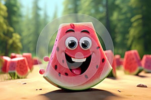 Playful 3d watermelon cartoon character design for comedic purposes and entertainment