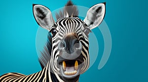 Playful 3d Zebra Face With Open Mouth In Solarization Style