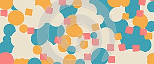 playful abstract geometric pattern featuring organic blob shapes, circles, and rounded squares in shades of light blue, light photo
