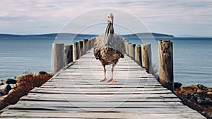 Playful Absurdity: A Turkey On An Old Pier