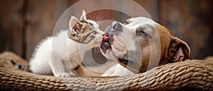 A Playful American Staffordshire Terrier And A Tiny Kitten Bonding Joyfully