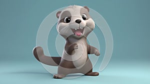 Playful Animated Otter on a Blue Background