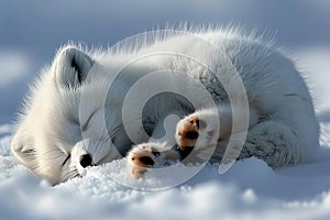 Playful arctic fox frolicking in the winter snowy landscape of its natural habitat photo